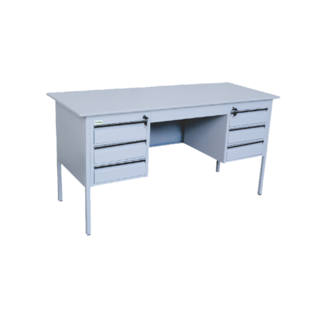 MESA DE AÇO COM 6 GAVETAS E TAMPO EM FÓRMICA